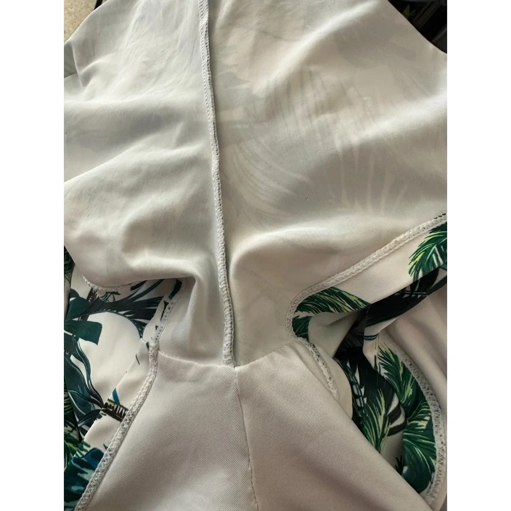 COCOPEAR Women's Tropical Palm Leaf Swim Dress Green White One Piece Size 3XL